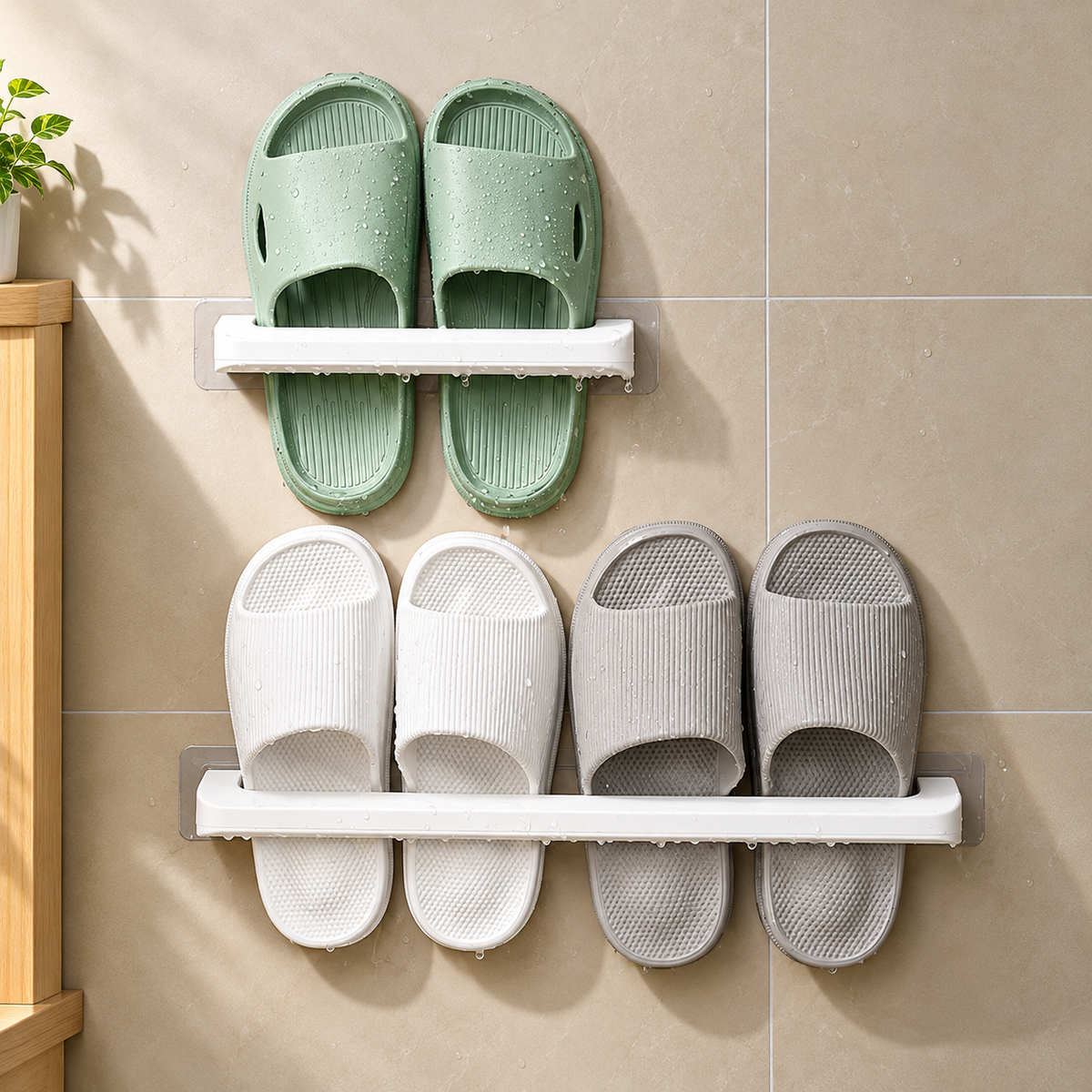 Wall-Mounted Slipper Rack – No-Drill Bathroom Organize