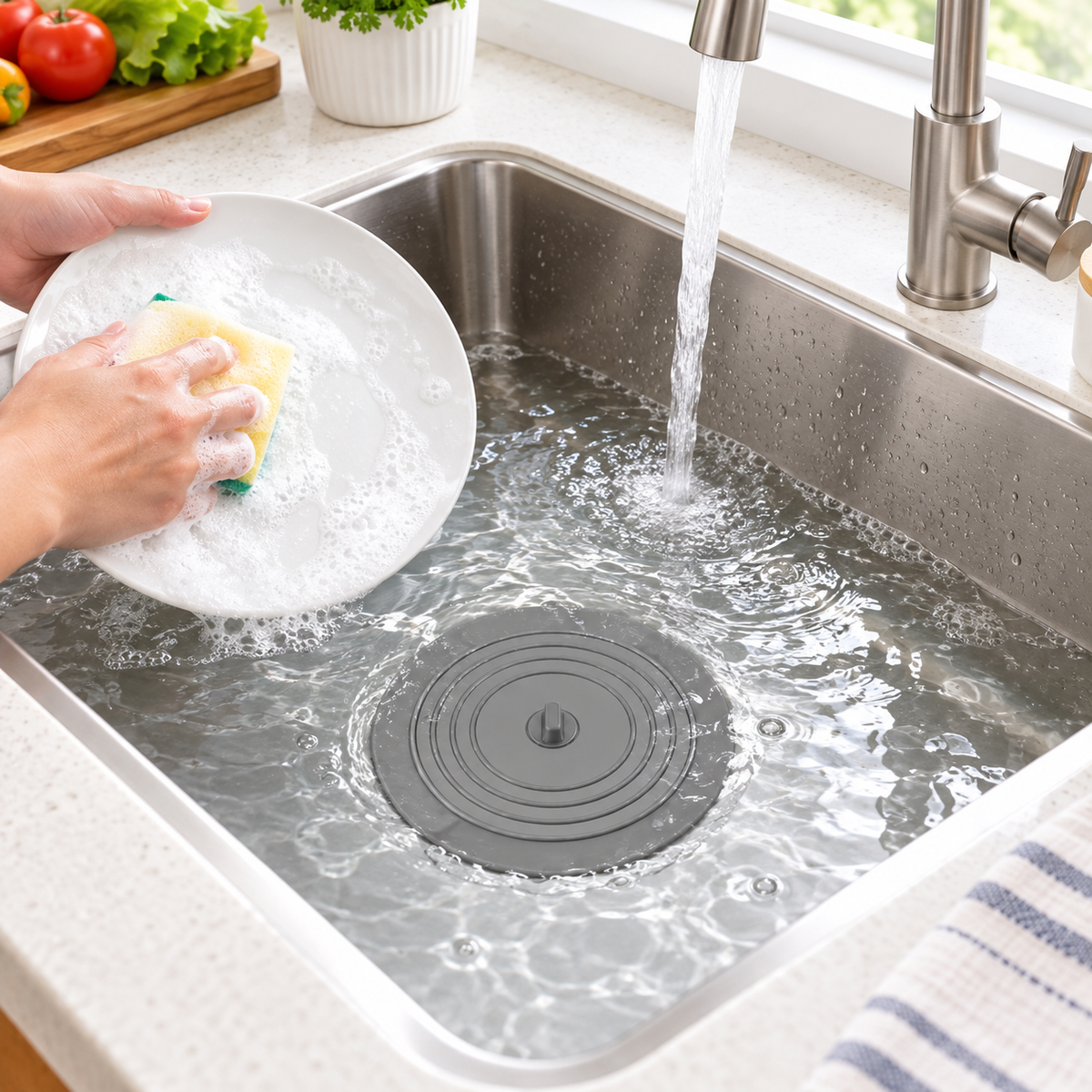 Large Silicone Sink Drain Stopper & Odor-Sealing Cover