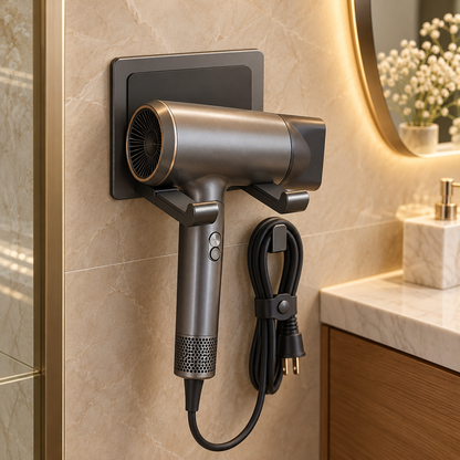 No-Drill Wall-Mounted Hair Dryer Holder – Bathroom Organizer