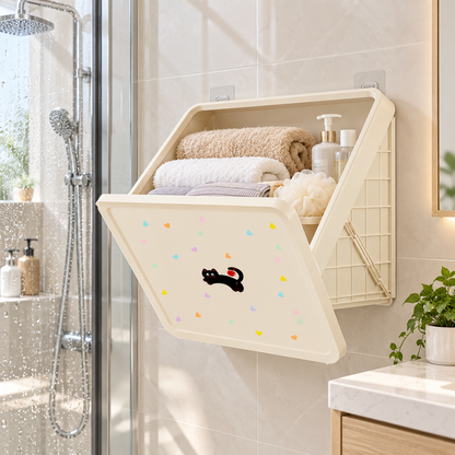 Foldable Wall-Mounted Bathroom Storage Cabinet – No-Drill Organizer